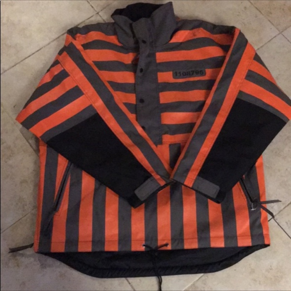 Badd Company prison stripe water resistant pullover size L